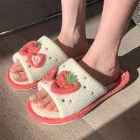 XIXIXITIAO Fraise Plat Femme Casual Mode Confortable Coton Lin Pantoufles avec Semelle PVC pour Filles Femme Usage Intérieur