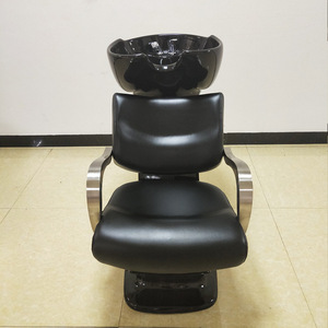 Sillón de Champú Moderno Negro para Salón de Belleza con Lavabo de Cerámica para Peluquería, Barbería y Salón de Estética - Product Image 4