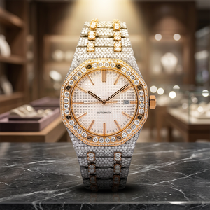 Montre de luxe en moissanite et diamant, montre-bracelet à quartz pleine couleur, bracelet en acier inoxydable, cadran en verre - Product Image 3