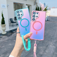 Nouvelle coque de téléphone magnétique à dégradé flash pour Samsung S23 S24 S25 S26 Ultra A56 A35 A16 A17 A57 A54 avec dragonne, protection antichoc en PC