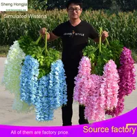 Bunga Buatan Simulasi Bunga Wisteria untuk Koridor Pernikahan, Cabang Gantung, Grosir Bunga Buatan