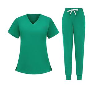 Conjunto de Uniforme Médico de Manga Corta con Pantalones de Jogging, Cuello en V con Lazo Elástico y Bolsillo Individual, Fácil Cuidado, para Profesionales de Salones de Belleza - Product Image 3