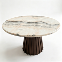 Ensemble de table à manger française haut de gamme, plateau en marbre rose moderne, pieds en bois, pour salle à manger, villa et restaurant