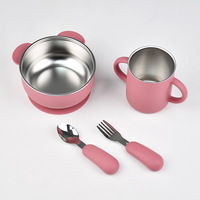 Nouvel ensemble de vaisselle 2026 en acier inoxydable et silicone avec design ours, assiettes à ventouse pour bébé, tasses, bols et couverts pour enfants