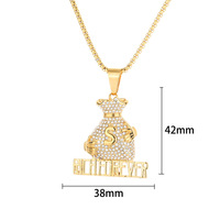 Collier Pendentif Sac d'Argent en Acier Inoxydable Doré, Bijou Hip Hop avec Signe Dollar Sertie de Zircons Cubiques, Chaîne Maille Cubaine, pour Hommes et Femmes, Vente en Gros, Personnalisation OEM