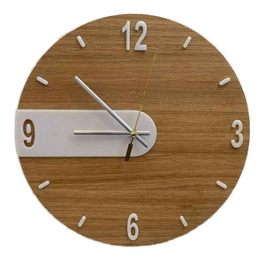 Horloge murale moderne avec finition en bois naturel, lumière nocturne, mouvement silencieux, pour la décoration de la maison, du bureau ou du salon - Product Image 1