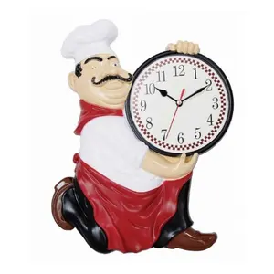 Plastic Kitchen Chef Statue 3d Decorative Wall Clock