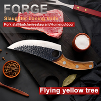 Couteau de boucher à lame fixe pour la chasse et le dépecage, manche en bois, étui en cuir, pointe traînante, acier au carbone, manche intégral, pour l'extérieur, OEM/ODM