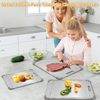 Planche à découper en titane pur avec rainure pour jus, coins antidérapants en silicone, panneau de découpe pour viande et fruits, bloc de découpe en métal pour la cuisine