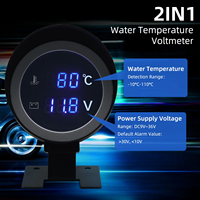 2 1 12V 24V LED Digital Pengukur Suhu Air Mobil Truk dengan Sensor Suhu dan Voltmeter Garansi 1 Tahun