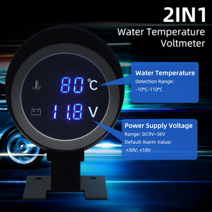 2 in 1 Round 12V 24V LED Digital Car Truck <strong>Water</strong> Temp <strong>Gauge</strong> <strong>Temperature</strong> Sensor Temperatura Motor + Voltmeter Volt Voltage Meter - Product Image 4