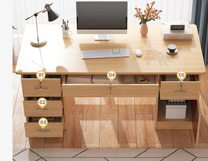 Modern Wooden Office <strong>Desk</strong> with Drawers &amp; Storage Cabinet <strong>Pull</strong> <strong>Out</strong> Keyboard Tray Staff Computer Workstation for Home Company Use - Product Image 2