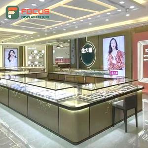 High End Glass <b>Shelves</b> Wooden Base Multi Tier Adjustable Lockable LED Lighting Premium Furniture For Jewelry Store - Product Image 1