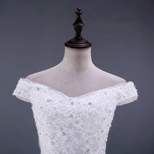 Mermaid Wedding Dress White V-Neck Lace Off Shoulder Trumpet Gown Vintage Style - Product Image 4