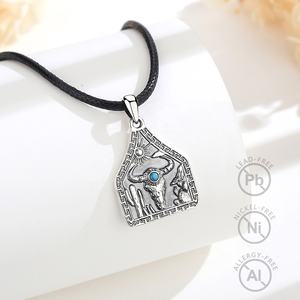 Collar <span class=keywords><strong>con</strong></span> Colgante de Cabeza de Vaca de Cobre Plateado de Alta Calidad, Acabado Oxidado Vintage, Joyería del Desierto Occidental al por Mayor <span class=keywords><strong>con</strong></span> Turquesa - Product Image 3