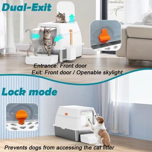 Bac à litière pour chat en acier inoxydable avec couvercle, entièrement fermé, grand bac à litière pour chat, entrée avant, sortie supérieure - Product Image 4