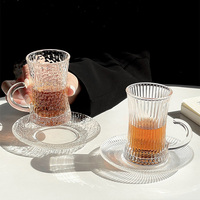 Ensemble de tasses à café et à thé en verre de luxe avec soucoupes, ensemble de tasses à café turques arabes vintage avec poignée unique