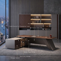 Bureau de direction professionnel de luxe, moderne, sur mesure, en forme de L, avec éclairage LED, en placage, pour PDG, directeur général, entreprise, bureau