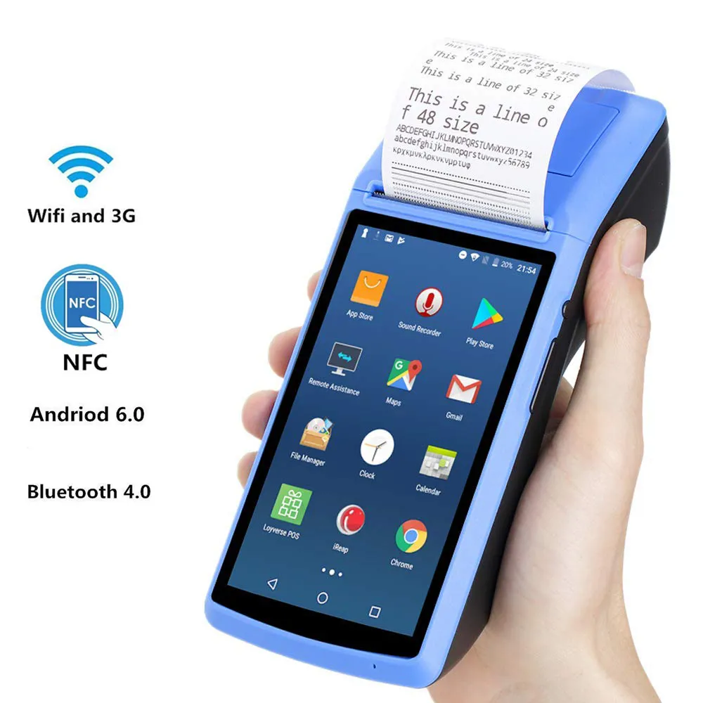 WIFI 58mm Thermo empfangs drucker Code Scanner Handheld Mobile Android Pos Terminal Maschine Point of Sale System