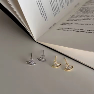 Pendientes de circonita brillante con diseño de planeta para mujer, estilo retro francés, personalidad, diseño simple, versátiles, temperamento, joyería. - Product Image 4