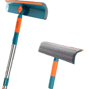 Balai de nettoyage télescopique pour vitres en hauteur avec raclette en acier inoxydable et silicone pour le nettoyage des fenêtres - Product Image 1