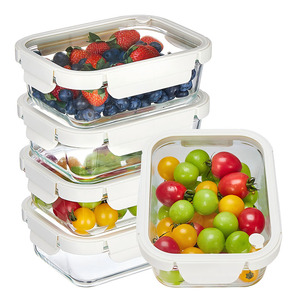 OWN SWING 5個入りガラス製食品保存容器セット（蓋付き）、電子レンジ・冷蔵庫対応、BPAフリー、再利用可能な弁当箱（仕事用） - Product Image 1