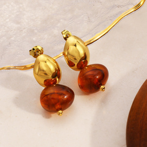 ต่างหูทรงหยดน้ำ ชุบทอง 18k ประดับลูกเรซิ่น สำหรับงานปาร์ตี้ เครื่องประดับแฟชั่น - Product Image 3