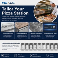 MUXUE Table de préparation à pizza professionnelle en acier inoxydable avec station réfrigérée intégrée, ventilateur et protection anti-éclaboussures en verre, 9*1/3 GN Pan