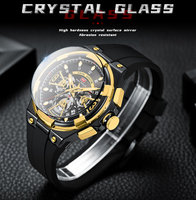 Jam Tangan MINI FOCUS Jam Tangan Pria Kuarsa Dial Emas 44.5 Jam Tangan Chronograph Pria Mewah Jam Tangan Tali Silikon Multifungsi