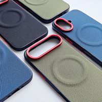 Étui de téléphone magnétique en cuir PU et nylon pour iPhone 17 16 15 Pro Max Plus, protection robuste antichoc avec boutons en aluminium réactifs