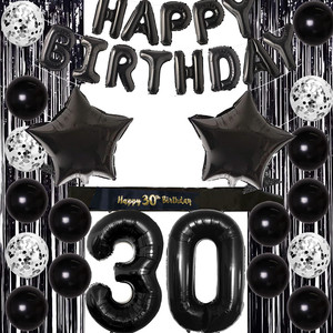 도매 블랙 테마 배너 스타 포일 커튼 스팽글 라텍스 풍선 30번째 생일 축하 세트 파티 장식용 - Product Image 1