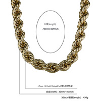 Collar de Cadena de Cuerda de Latón de 30 mm, Estilo Hip Hop, Metal Pesado, Punk, para Hombre, 30 Pulgadas, para Regalo de Fiesta