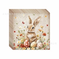 Ensemble de vaisselle jetable pour fête de Pâques, design rétro pastoral avec lapin et œufs colorés, assiettes en papier, serviettes