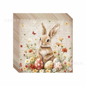 Platos y Servilletas de Papel con Diseño de <span class=keywords><strong>Huevos</strong></span> Coloridos de Conejo Estilo Pastoral Retro, Juego de Artículos Desechables para Fiesta de Pascua - Product Image 4