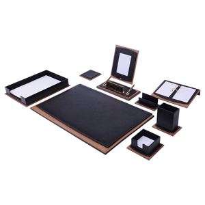 Ensemble de bureau de luxe Star en cuir et bois, 11 pièces, avec plateau simple, accessoires de bureau, tapis de bureau et boîte à stylos - Product Image 1