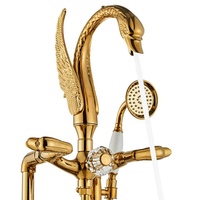 Robinet mitigeur de baignoire sur pied, salle de bains, col d'oie, robinet de luxe cygne doré à Double poignée, ensemble de robinets de douche