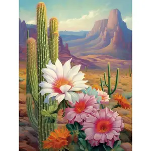 30*40cm Großhandel Custom Cactus Flower Bild See stück Runde Voll bohrer 5d Diy Acryl Perlen Gerahmte Diamant malerei