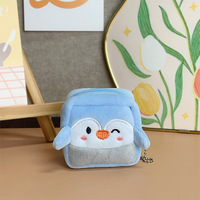 Porte-monnaie en peluche créatif, porte-clés, étuis pour écouteurs, portefeuille carré pingouin mignon de dessin animé, porte-clés porte-monnaie, breloques de sac pour fille, accessoire