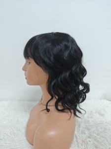 Promoción $18 Non Lace Bang Color rizado peluca 14 pulgadas máquina <span class=keywords><strong>Mad</strong></span> peluca corta Bob peluca al por mayor cabello humano con explosión para mujeres negras - Product Image 4