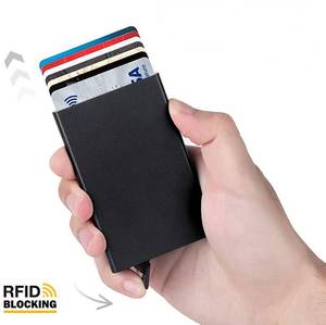 Monedero de bloqueo RFID <span class=keywords><strong>Pou</strong></span> up, tarjetero de aluminio para hombres y mujeres, diseñado por Shenzhen - Product Image 3