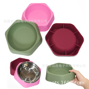 Hexagonal Silicone Pet <b>Bowl</b> Stainless Steel Inner Non Slip <b>Dog</b> Cat Feeding Dish Detachable Design For Pets - Product Image 5