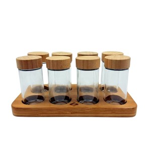 Bamboo <b>Spice</b> <b>Rack</b> With 6 Glass <b>Jars</b> Wooden Lids Airtight Storage <b>For</b> Kitchen Seasoning Organizing - Product Image 2