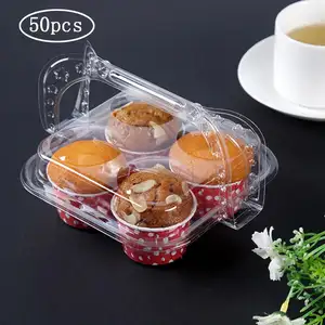 50 Pcs 4 Pcs Plastic Transparant Clear Taartdoos Cupcake Dozen En Verpakking Doos Met Handvat Draagbare Vierkante Brood Container