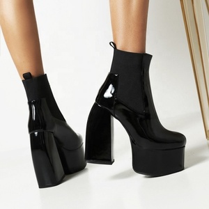 Customized Big Size 46 Women's <b>Boots</b> Microfiber Patent Leather Retro Thick Sole High Chunky Heel Ankle <b>Boots</b> - Product Image 2