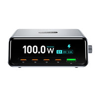 Stasiun Pengisian Daya Cepat USB-C 5-in-1 GaN 265W PD 100W dengan Layar Digital Cerdas dan Kontrol Tombol untuk Ponsel/Laptop/HP