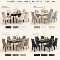 Ensemble de salle à manger de luxe en bois massif, style néoclassique postmoderne européen, une table et six chaises, table à manger rectangulaire