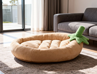 Lit pour animaux de compagnie Meiweipet en forme d'aubergine, petit animal, doux, 100% coton, peluche amovible, utilisation hivernale, lit pour animaux de compagnie sculptural de luxe, beige