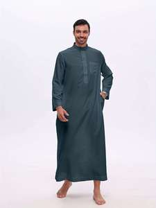 AL HARAMAIN <b>Men's</b> Arabic <b>Thobe</b> - Soft Long Sleeve Prayer Robe with Stand Collar, Loose Fit & special cotton good cloth - Product Image 6
