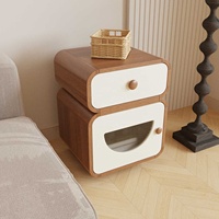 Table de chevet moderne avec rangement, 2 tiroirs, table de chevet en bois, design à bords arrondis pour chambre d'enfant