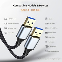 Cable USB 3.0 Macho a Macho con Trenzado de Nailon, Transferencia de Datos de Alta Velocidad de 5 Gbps, Cable de Extensión con Carcasa Metálica para Disco Duro, Laptop, Impresora